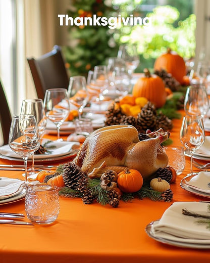 Pureegg Plastic Table Cloth Disposable 10 Pack, 54 x 108 Inch Table Cloths, Halloween Party, Thanksgiving Decorations, Harvest, Fall Tablecloths, Rectangle Tables, Leakproof & Sturdy, Orange
