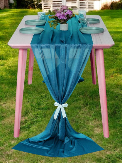 MDS 15 Pack 10ft Chiffon Table Runner 29 x 120 Inches Sheer Wedding Runner Romantic Rustic Table Runner for Wedding Decorations, Birthday Parties, Bridal Shower Party Arch Decor - Dark Teal