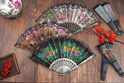 HUNANBANG 4 Pieces Folding Hand Fans Church Wedding Gift, Party Favors, DIY Decoration Gift Size9 Wholesale 4pack (Spanish 4pack)