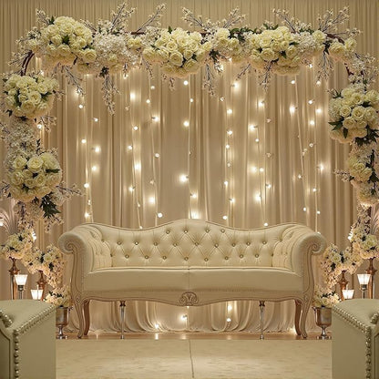 20ftx12ft Wrinkle Free Beige Backdrop Curtain, 4 Panels 12FT Height Beige Wedding Backdrop Drapes, Silky Polyester Back Drop Cloth for Birthday Photography Background Party Backdrop Draping