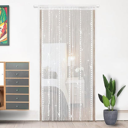 Hysenm Door String Curtains 39x79 Inch White Panel Soft Balls Romantic Glitter Fringe Room Divider Home Décor Wedding Girls Bedroom Window Living Room Backdrop Party Doorways Closet
