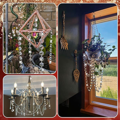 10 PCS Crystal Garland Strands, 33ft Hanging Crystal Strings for Window Curtains Doorway Decorations, Acrylic Clear Teardrop Crystal Ornaments for Christmas Tree, Wedding Party Home Chandelier Decor