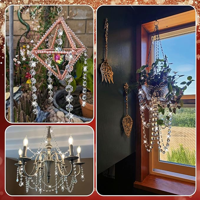 10 PCS Crystal Garland Strands, 33ft Hanging Crystal Strings for Window Curtains Doorway Decorations, Acrylic Clear Water Drop Crystal Ornaments for Christmas Tree, Wedding Party Home Chandelier Decor