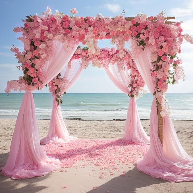 Wokceer Blush Pink Wedding Arch Draping Fabric Backdrop 4 Panels 28.7" X 20FT Sheer Drapes Fabric for Wedding Arbor Ceremony Party