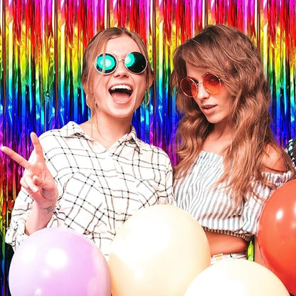 6 Pack Rainbow Foil Fringe Curtain Backdrop, 3.28Ft x 8.2Ft Metallic Tinsel Foil Fringe Streamer Curtains for Photo Booth, Birthday, Wedding, New Year Party Decorations