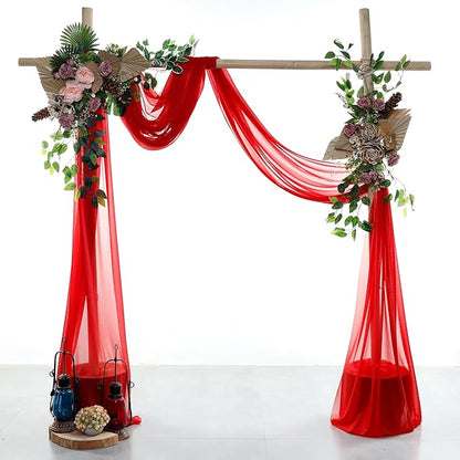 VDS Pack of 2 Panel (30 Inch X 30 Feet) Wedding Arch Draping Fabric Sheer Chiffon Fabric Drapery for Wedding Ceremony Reception Swag Backdrop Canopy Chuppah ARBO Altars Decoration (Red)