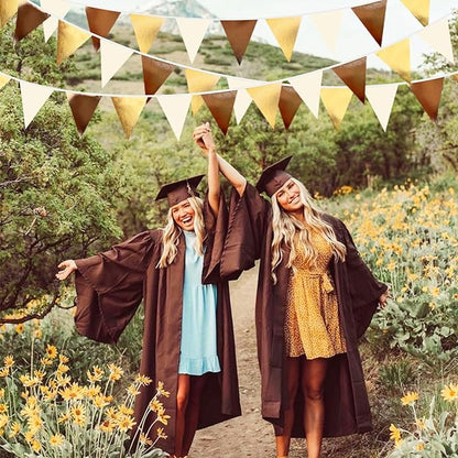 Brown Beige and Gold Party Decorations Fabric Triangle Pennant Banner Flag Bunting Garland for Boho Neutral Rustic Cowboy Western Teddy Bear Birthday Baby Shower Graduation Engagement Party Supplies