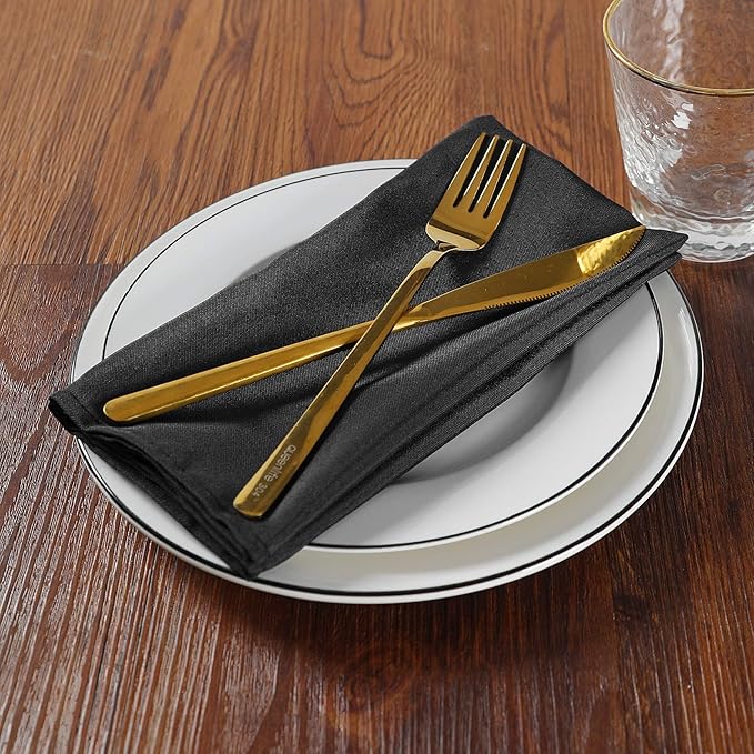 Cloth Napkins 20x20 inch Washable Polyester Dinner Napkins Soft Table Napkins for Wedding Party Dining Banquet(Black,12PCS)