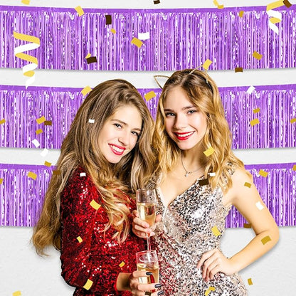 4 Pack 10 Feet Light Purple Foil Fringe Garland Metallic Tinsel Streamers Banner Wall Hanging Curtain Backdrop for Parade Floats, Wedding, Graduate, Mother's Day, Birthday Party Decoration