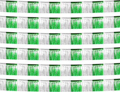 6 Pack 10 Feet Silver Green Foil Fringe Garland Metallic Tinsel Streamers Banner Wall Hanging Backdrop Banner for Parade Floats, Thanksgiving, Christmas, Birthday, Halloween Party Decorations