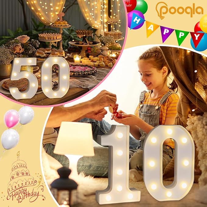 Pooqla 50th Birthday Decorations for Women Men, Light Up Numbers 50 for Party Table Backdrop Wall Decors, 50th Birthday Gift for Her Him, Marquee Number for Wedding Anniversary Decorations