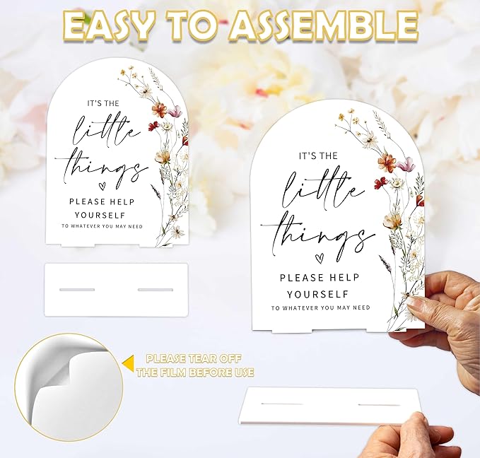 Boho Floral Wedding Bathroom Basket Sign, 6 x 8 Inch White Arch Acrylic Wedding Sign with Holder, Wedding Sign for Ceremony and Reception, Wedding Decoration, Wedding Supplies - BX09