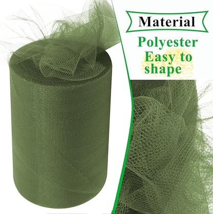 Olive Tulle Fabric Rolls 6 Inch by 100 Yards (300 feet) Fabric Spool Tulle Ribbon for DIY Tutu Bow Baby Shower Birthday Party Wedding Decorations Christmas Craft Supplies