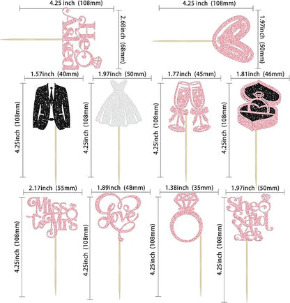 Gyufise 30Pcs She Said Yes Cupcake Toppers Glitter Diamond Ring I Do Love Cupcake Picks Miss to Mrs He Asked Bridal Shower Wedding Engagement Bachelorette Cake Decoration Pink
