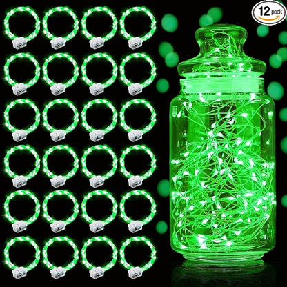 Aogist Led Fairy Lights 3 Modes Battery Operated String Lights Waterproof Silver Wire 7 Feet Firefly Starry Moon Mason Jar Lights for DIY Wedding Party Christmas (Green, 20 Pack)