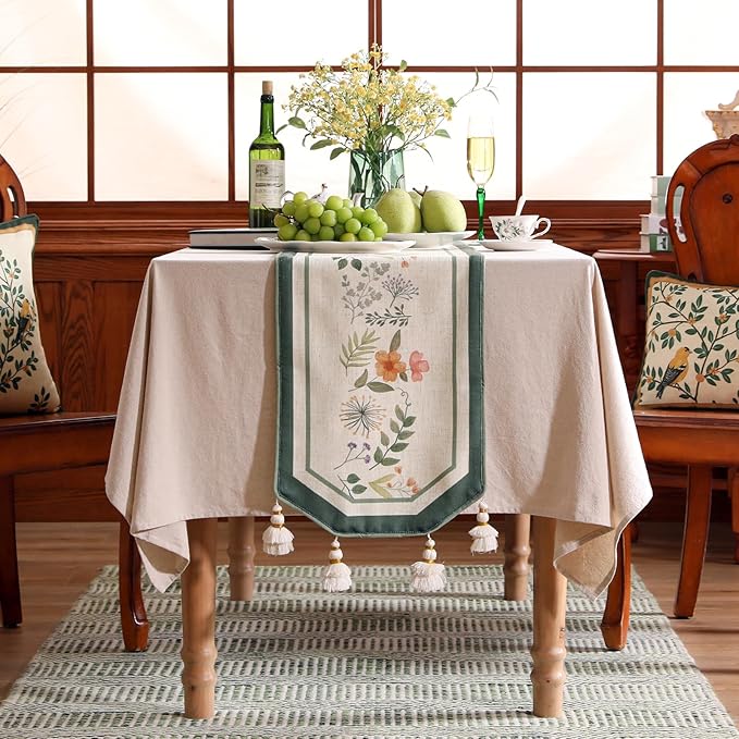 Designer Linen Small Table Runner,French Farmhouse Shabby Chic Floral Pattern 63 Inches Long Wrinkle Free Table Runners,Decor Tabletop for Kitchen,Dining,Party,Home,Christmas,12"*63"