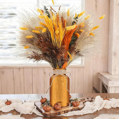 Vintage Glass Flower Vase，6 Pack Farmhouse Amber Gold Glass Centerpiece Vases Mason Jars for Christmas Weddings, Parties & Home Decor Bulk (6, Amber)