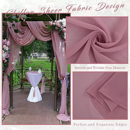 Dusty Rose Wedding Arch Draping Fabric 4 Panels 20Ft Length x 28" Width Arch Drapes Chiffon Fabric Sheer Curtains Backdrop for Party Bridal Decorations Wedding Ceremony Ceiling Stage Reception Decor