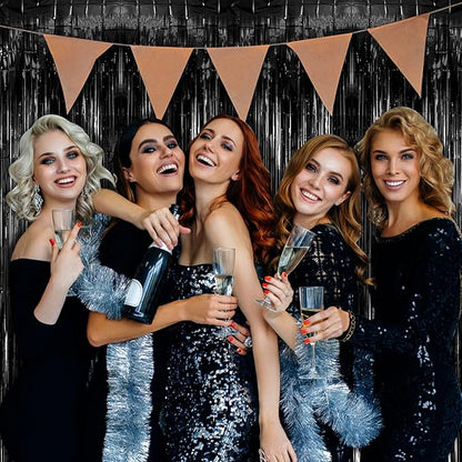 20 Pack Foil Curtain Backdrop Black Metallic Tinsel Foil Fringe Curtains Photo Booth Props for Birthday Wedding Engagement Baby Shower Bachelorette Christmas Holiday Celebration Party Decorations