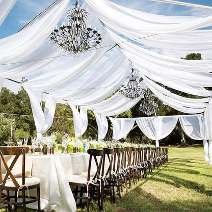 6 Panels White Ceiling Drapes 5ftx20ft Extra Long Wedding Ceiling Drapes Chiffon Fabric Arch Draping Sheer Curtains Soft Drapery Draping Wedding Ceiling Decorations for Party Ceremony Stage Swag