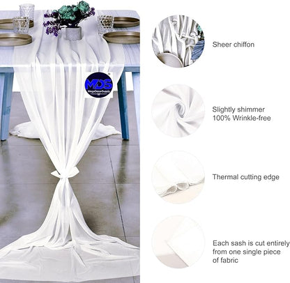 MDS 2 Pack 14ft Chiffon Table Runner 29 x 170 Inches Sheer Wedding Runner Romantic Rustic Table Runner for Wedding Decorations, Birthday Parties, Bridal Shower Party Arch Decor - Ivory