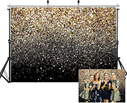 SJOLOON Black and Gold Backdrop Gold Spots Backdrop Vinyl Photography Backdrop Vintage Background for Family Birthday Party Newborn Studio Props 11547 (12x10FT)