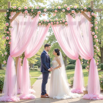 Wedding Arch Draping Fabric Backdrop 2 Panel 30" x 19Ft Pink Drapes Curtains for Wedding Reception Sheer Tulle Backdrop Curtain for Ceremony Birthday Party Baby Shower Arbor Ceiling Decorations