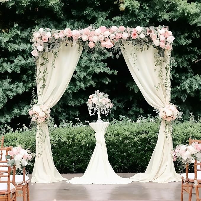 DUOBAO Ivory Chiffon Backdrop Curtain for Parties Sheer Curtains 96 Inch Length 2 Panels Set for Bedroom Wedding Backdrops Drape Cream Beach Drapes for Baby Shower Birthday Graduation(29''x96'')