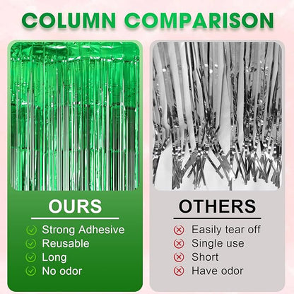 4 Pack Green Foil Fringe Backdrop Curtains, Tinsel Streamers Birthday Party Decorations, Fringe Backdrop for Graduation, Baby Shower, Gender Reveal, Disco Party