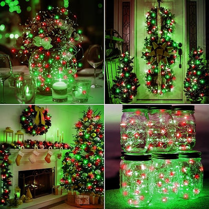 btfarm 12 Pack Fairy Lights Battery Operated [3 Modes], 7ft 20 Led Twinkle Lights String Lights Waterproof Bulk Small Mini Silver Wire for Christmas Mason Jars Wedding Table Centerpiece, Red Green