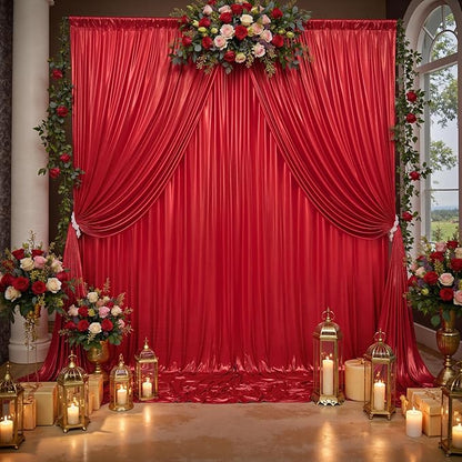 10x10ft Thick Red Glitter Backdrop Curtain Panels for Parties, Wrinkle Free Sequin Sparking Photo Backdrop Drapes, 2 Panels 5x10ft Shimmer Back Drop Cloth for Wedding Birthday Photography