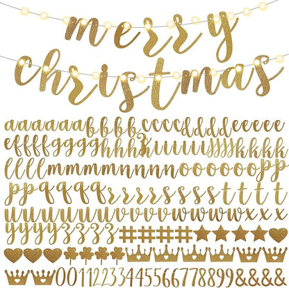 TaoBary 167 Pcs DIY Banner Kit Happy Birthday Glitter Banner Customizable Glitter Make Your Own Kit 162 Letters Symbols and Numbers 3 Rope for Birthday Halloween Wedding Christmas(Champagne Gold)