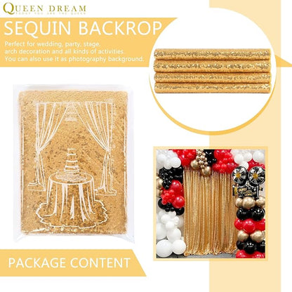 Gold Sequin Backdrop Curtains 2 Panels 2FTx8FT Glitter Gold Photo Backdrop for Wedding Party Stage Decorations