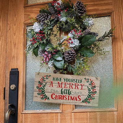 Christmas Door Hanging Sign，Big Wall Wood Winter Decorations Signs，Indoor Outdoor Decorative Ornament for Home, Classroom, Office（7 x 13.8x 0.2 inches）