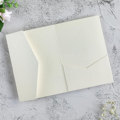 20 PCS Ivory Tri-fold Laser Cut Wedding Invitation Pockets for 5x7 Wedding Cards Bridal Shower Engagement Quinceanera Invitation