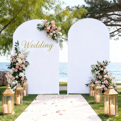 7.2FT White Arch Backdrop Cover - Polyester Fitted Wedding Arch Stand Covers Round Top Chiara Backdrop Arch Cover for Birthday Party Banquet Photo Background Decoration