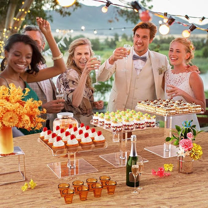 3 Piece Cupcake Stand, Acrylic Dessert Table Display Set, Clear Square Serving Trays for Birthday, Wedding, Baby Shower