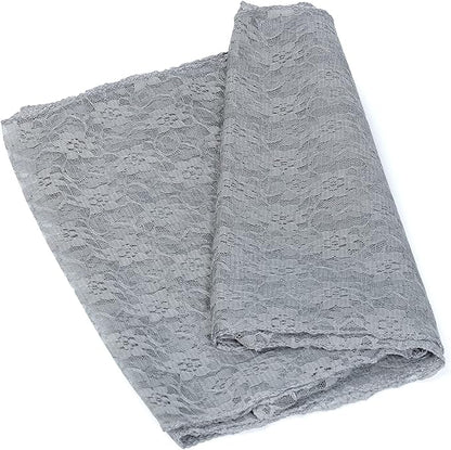 MDS Pack of 15 Wedding 12 x 108 inches Lace Table Runner for Wedding, Decorations for Birthday Parties, Banquets, Graduations, Engagements, and Runners fit Rectangle, Round Table- Silver Gray