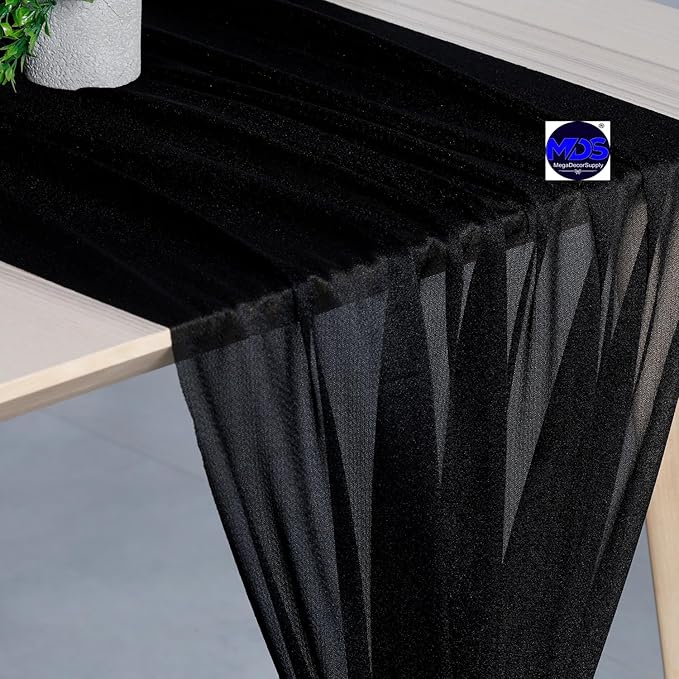 MDS Halloween Chiffon Table Runner - 5 Pack, 29 x 170 Inches, 14ft Each - Sheer Spooky Table Runners for Haunted House Parties, Trick-or-Treat Tables, Witchy Décor, Wedding & Events - Black