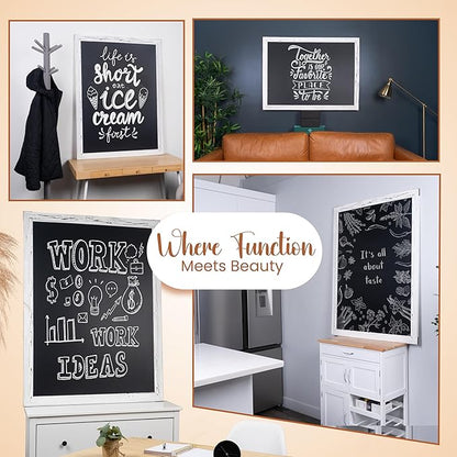 Loddie Doddie Magnetic Chalkboard - 46 x 34.5 in White Rustic Frame - Erasable Blackboard with Magnetic Surface - Magnet Board for Wall & Chalkboard Sign