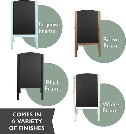 Ilyapa A-Frame Chalkboard Sidewalk Sign - Rounded Top Folding Standing Sandwich Sign for Restaurant, Office, Weddings - Rustic Barnwood, 18 x 31.5 in