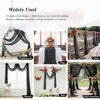 1 Panels Wedding Arch Draping Fabric Black Sheer Backdrop Curtain Arch Drape for Wedding Ceremony Reception,Bridal Shower Party Decorations 28" X 19ft