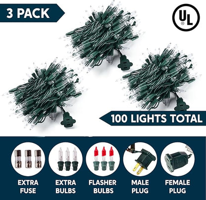 Joiedomi Clear Christmas String Lights Indoor,300(3x100) Mini Warm White Fairy Light,64.2 FT Lighting Decor for Patio Dorm Classroom Bedroom Holiday Wedding Party Garland Birthday Festival,Green Wire
