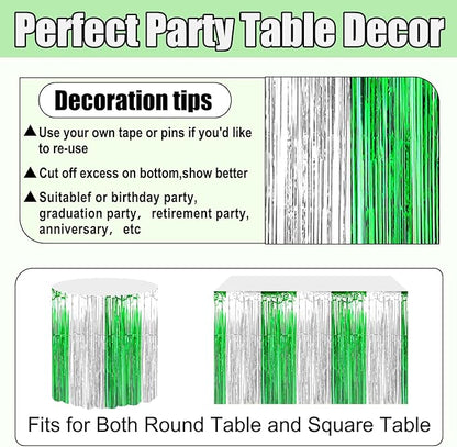 3 Pack 29x108 Inch Silver Green Foil Fringe Table Skirts Metallic Banner for Tinsel Streamer Garland Backdrop for Parade Floats Wedding Thanksgiving Birthday Christmas Halloween Party Decoration