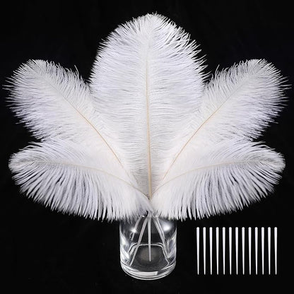 SOGUGOM White Craft Ostrich Feathers - 30PCS 6-8 inch Ostrich Feathers Kit for Centerpieces, Kindergarten Crafts, Hats and DIY Projects(White)