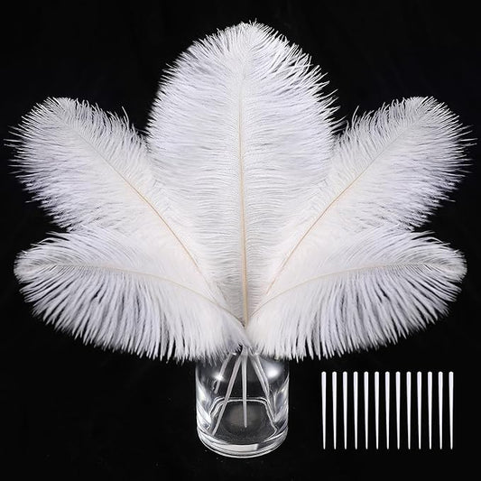 SOGUGOM White Craft Ostrich Feathers - 30PCS 6-8 inch Ostrich Feathers Kit for Centerpieces, Kindergarten Crafts, Hats and DIY Projects(White)