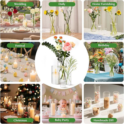 24pcs Clear Glass Cylinder Vases, 4, 6,10,12 inch Tall Hurricane Floating Candle Holder Vase for Centerpieces,Glass Candle Vase Flower Vase for Table Shelf, Wedding, Party,Home & Office Decor