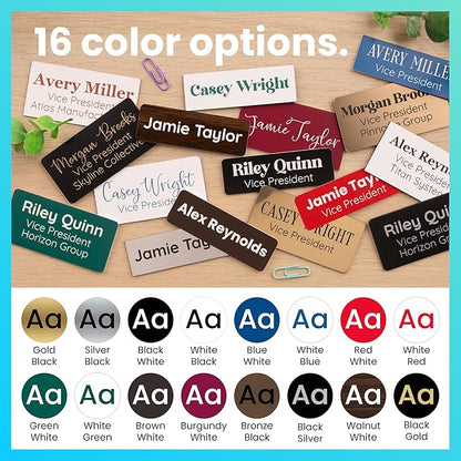 ExcelMark Custom Name Tag - Engraved Name Badge with Pin or Magnetic Backing, 16 Colors, 6 Fonts, and 2 Sizes to Choose from (Silver w/Black Letters, 1"x 3")