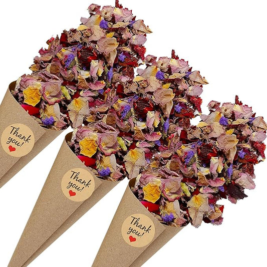 PATIKIL Dried Flower Confetti Cones, 30Pcs Paper Tapers Cone Holder with Dried Rose Petals / Sticker for Wedding Party Engagement Birthday DIY Decoration, Purple