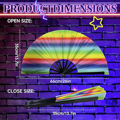 13'' Large Glitter Rave Fan Folding Hand Fans for Men Women Line Dancing Portable Handheld Clack Fan for Festival EDM Party Music Outfit Accessories